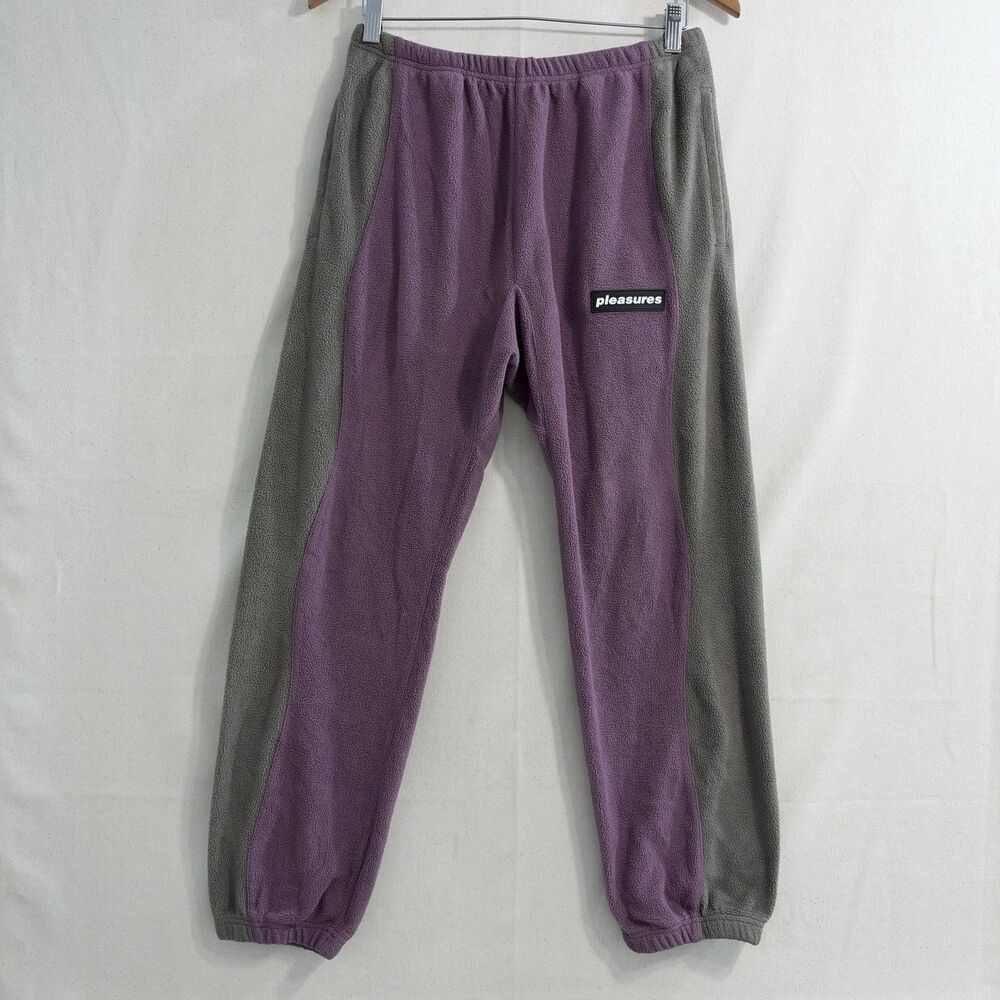 PLEASURES Whiskey Fleece Pants Men Small Mauve Gray Colorblock Joggers P22F033